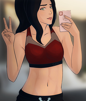 Photo of Asami's showing off a red sports bra.